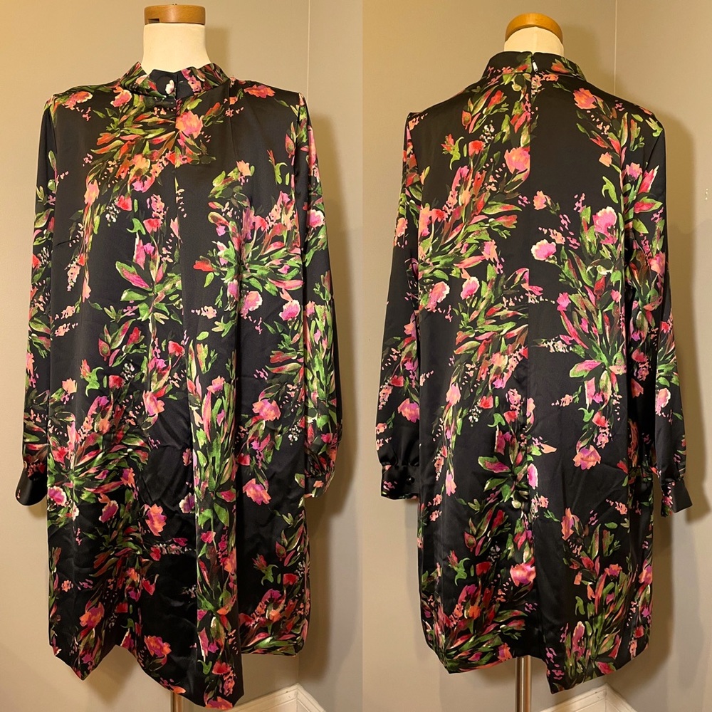 EVA MENDES for New York & Co Midi Floral Sheath Dress BLACK FLORAL / 2X